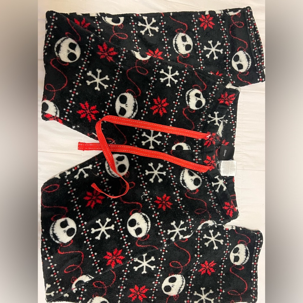 Black Jack Skellington Holiday Pajama Pants with Red Drawstring